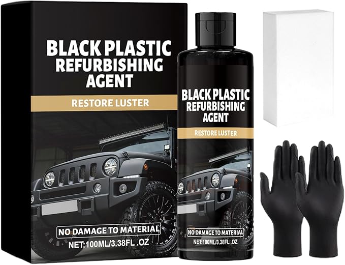 Car Black Trim Restorer, Sturdy Protective Formula, 100ml, Interior Trim Polish, Dashboard Shine Restorer, Long-Lasting Shine With Gloves And Sponge, For Dashboards, Panels, Bumpers, Or Other Interior