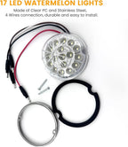 2PCS 17 LED Dual Revolution Amber Turn Signal & White Auxiliary Watermelon Lights, Clear Lens with Stainless Steel Bezel, Compatible with Freightliner, Ke-nw-or-th, Peterbilt & Heavy Trucks