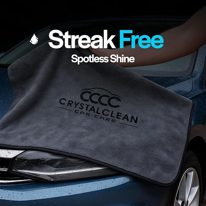 Crystal Clean Single-Sided Pack of 2 XL (28x36) Car Drying Towel – Korean Microfiber Towel with Double Twisted Loop, Professional Drying Towel for Car Detailing - Quick Dry, Paint Safe & Swirl-Free