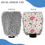 Qilmy Mushroom Fern Pattern Microfiber Chenille Car Wash Sponge Scratch Free Car Wash Mitt Absorbent Mitt Sponge for Trucks SUVs Car Washing Home Cleaning, Large
