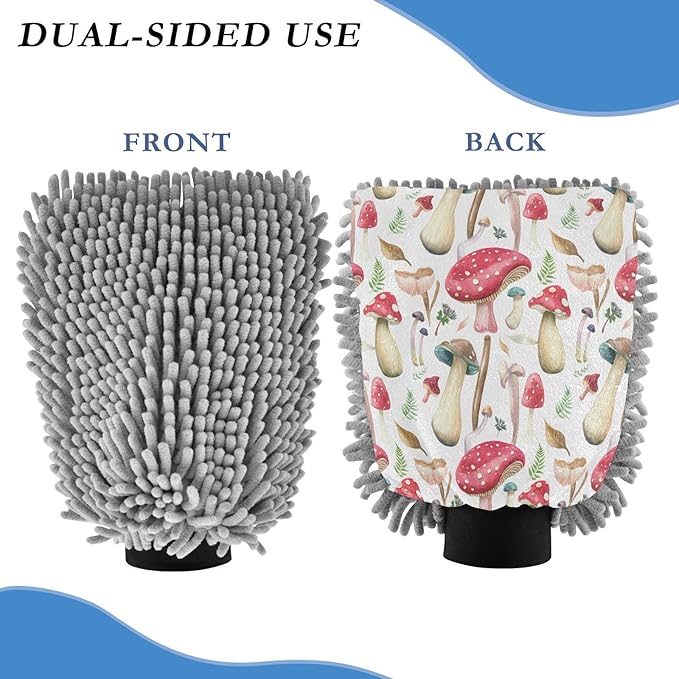 Qilmy Mushroom Fern Pattern Microfiber Chenille Car Wash Sponge Scratch Free Car Wash Mitt Absorbent Mitt Sponge for Trucks SUVs Car Washing Home Cleaning, Large