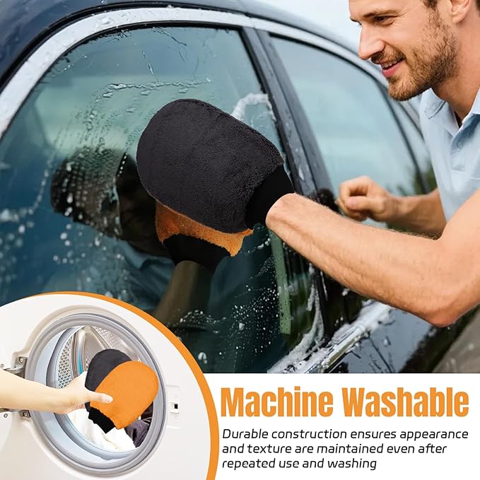 wuyaoyao 2PCS Car Wash Mitts, Soft Coral Fleece Cleaning Glove for Cars Washing, Scratch-Free & Lint-Free, Reusable Microfiber Wash Mitts, Automotive Cleaning Supplies, Car Accessories (Palm Glove)