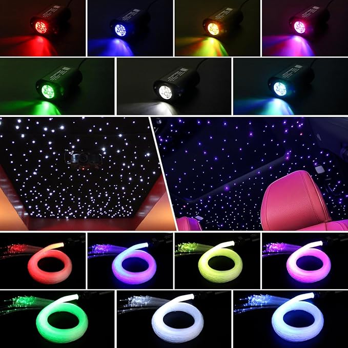 AKEPO 6W Mini Size Twinkle RGBW Fiber Optic Lights, 600pcs 0.03in 9.8ft/3m APP Control Music Activated Fiber Optic Star Ceiling Light Kit for Car Headliner Star and Home