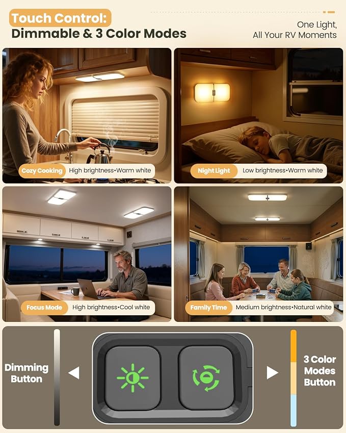 DFGOTOP 12V LED Light,Camper Lights Dimmable, RV Lights Interior 204 LEDs Warm Cool Natural White for RV Caravan Motorhome Enclosed Cargo Trailer Camper Truck Lorry Van Boat Car
