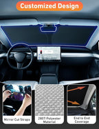 EcoNour Windshield Sun Shade Compatible for Tesla Model 3 & Model Y 2017–2026 | Custom Fit EV Front Window Sunshade | Foldable Heat & UV Reflective Sun Visor