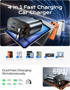 LISEN Retractable Car Charger USB C [Upgraded Dual Type C] 75W Fast 4 in 1 Car Charger for iPhone 17, RV Power Adapters for Men Women Mother, Car Accessories for Galaxy S26 Phone 17 Pro Max 16 15