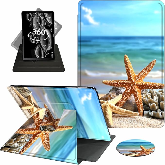Case for Kindle Scribe,360 Degree Rotating Swivel PU Leather Stand Flip Folio Cover with Auto Wake/Sleep for Amazon Kindle Scribe Cover 10.2 Inch (2024/2022 Release),Starfish Sea Beach