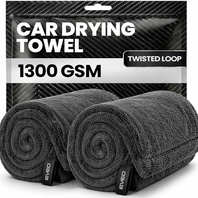 EVEO Car Drying Towel (2 Pack) - (1300 GSM) XL Drying Towels Car Detailing - Car Microfiber Towel (36"x24") Microfiber Drying Towels for Cars Towels Drying, Car Wash Towels, Ultra Absorbent - Grey