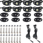 20pods White Rock Lights Dc 12v-80v 6000k Aluminum Alloy Pure White Led Rock Lights with Switch Wiring Harness Kit Ip68 Waterproof for Trucks Pickup Offroad Car SUV Utv ATV Rv Fends Underglow Lights