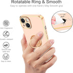 VENINGO Compatible with iPhone 14 Case, Slim Fit Soft 360° Ring Holder Kickstand Magnetic Car Mount Supported Easy Clean Shockproof Protective Phone Cover for iPhone 14 6.1" 2022, Pink/Golden