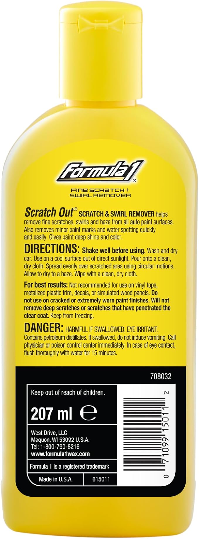 Formula 1 Scratch Out Liquid - Car Scratch Remover and Polishing Compound for Light Scratches, Hazy Paint and Swirl Marks (7 oz.)
