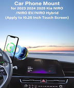 Car Phone Holder for Kia NIRO/NIRO EV/NIRO Hybrid 2023 2024 2025 Accessories 15W Fast Wireless Charger Screen Fixed Clip HandsFree Cell Phone Mount 360° Rotation (10.25 Inch)