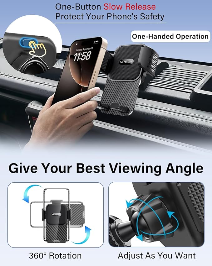 SKYLOTEC Phone Holder for Jeep Wrangler JL 4XE 2021 2022 2023 Accessories Automobile Cradles Phone Mount, Dashboard Mount Dash Tray Not Block Air Vent(Not Fit 4X4/Gladiator)