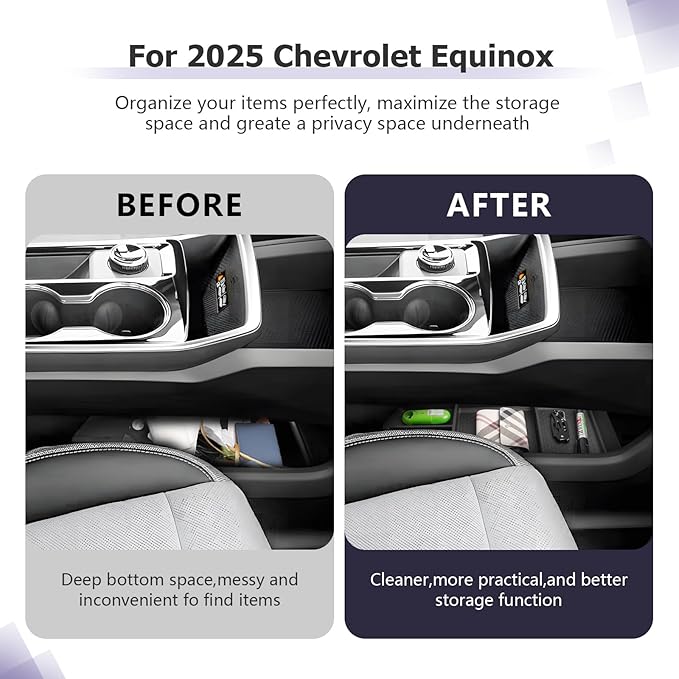 LUWU 2025 2026 Equinox Center Console Organizer Compatible with 2025 2026 Equinox Accessories Under Console Tray Armrest Console Organizer Equinox 2026 Accessories 2Pack (Not for EV Model)