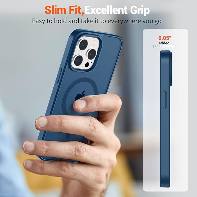 SUPFINE Magnetic for iPhone 13 Pro Case with Screen Protector (Compatible with MagSafe) (Military Grade Drop Protection) Translucent Matte Shockproof with Anti-Fingerprint Phone Case,Deep Blue