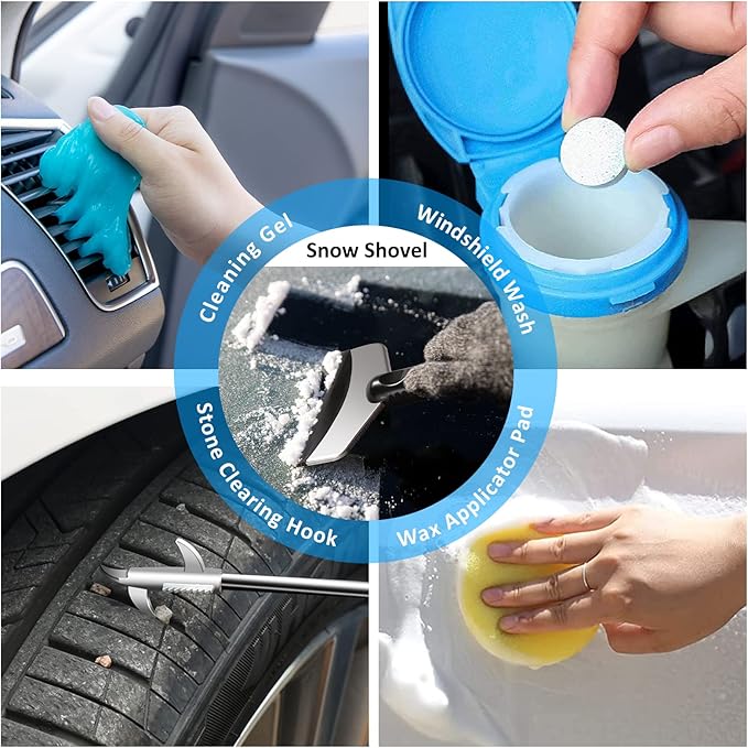 AUTODECO 41Pcs Car Cleaning Wash Kit Interior Detailing Cleaner Kit with High Power Handheld Vacuum, Collapsible Bucket, Windshield Tool, Snow Shovel, Tire Brush, Complete Car Care Tools, Black