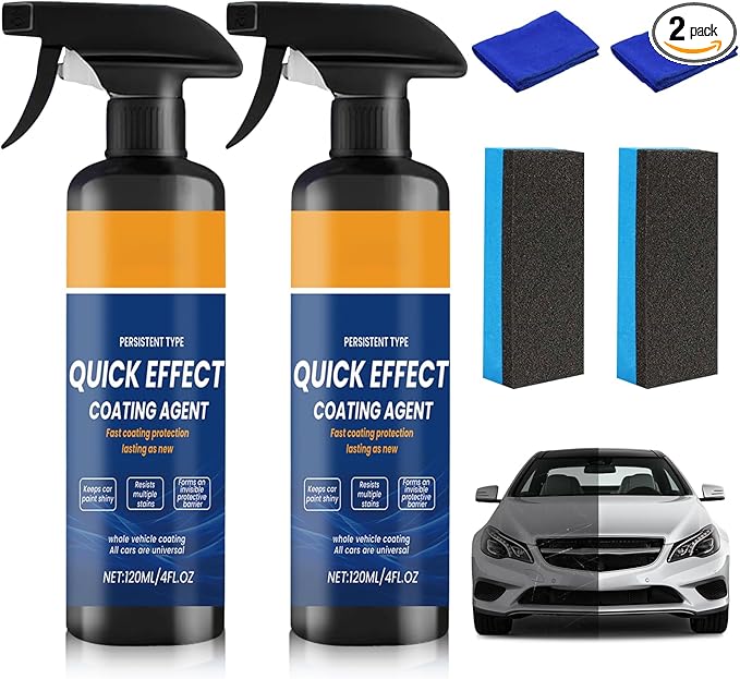 2PCS Advanced Car Quick-Acting Coating Agent Spray, Car CoatingSpray, Car Scratch Wax Polish Spray Waterless Wash, DurableCar ShineSpray, Oil Film Emulsion Glass Cleaner