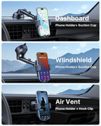 Wireless Car Charger with Phone Holder Mount, 15W Fast Charging Auto Clamping Phone Holders for You Car Windshield Dashboard Air Vent Accessories for iPhone, Samsung Galaxy (Black)
