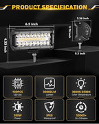 Auxbeam 7 Inch 300W LED Light Bar, 6 Modes Strobe Amber Fog Light Dual Color Spot Flood Offroad Driving Lights, Memory Function LED Work Lights for Truck Car ATV