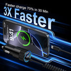 Type C Fast Car Charger for Galaxy A17/A56/A16/S26 Ultra/S26/S25 FE/S25/S24 Ultra/A15/A55/A54/A14 5G Pixel 10a 10 9 8 Pro iPhone 17 16e,QC3.0 18W Car Phone Charger Adapter PD30W USB C Coiled Cable 3FT