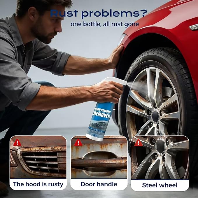 Rust Stain Remover Spray, Heavy Duty Metal Iron Powder Dissolver for Car Rims, Wheels, and Painted Surfaces, Quick Acting Rust Cleaner for Automotive, Tools, and Home Use (3)
