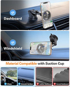 volport for Magsafe Car Mount [Dashboard & Windshield]: Universal Dash Magnetic Phone Holder [360° Rotatable Suction Cup], Strong Window Magnet Mobile Stand for iPhone Samsung Mag Safe Cell Phone Case