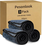 Pesonlook 3 Pack Microfiber Car Drying Towels, 36x24 Inch Extra Large Car Wash Towels, 500 GSM Ultra Absorbent,No Streak, Scratch or Water Spot Towel for Cars&Trucks(Gray)