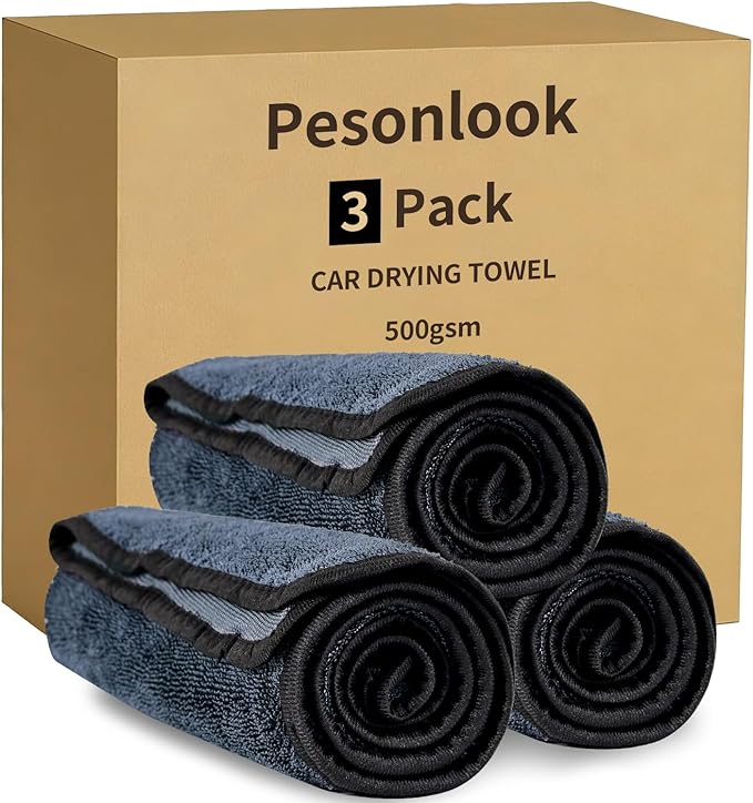 Pesonlook 3 Pack Microfiber Car Drying Towels, 36x24 Inch Extra Large Car Wash Towels, 500 GSM Ultra Absorbent,No Streak, Scratch or Water Spot Towel for Cars&Trucks(Gray)