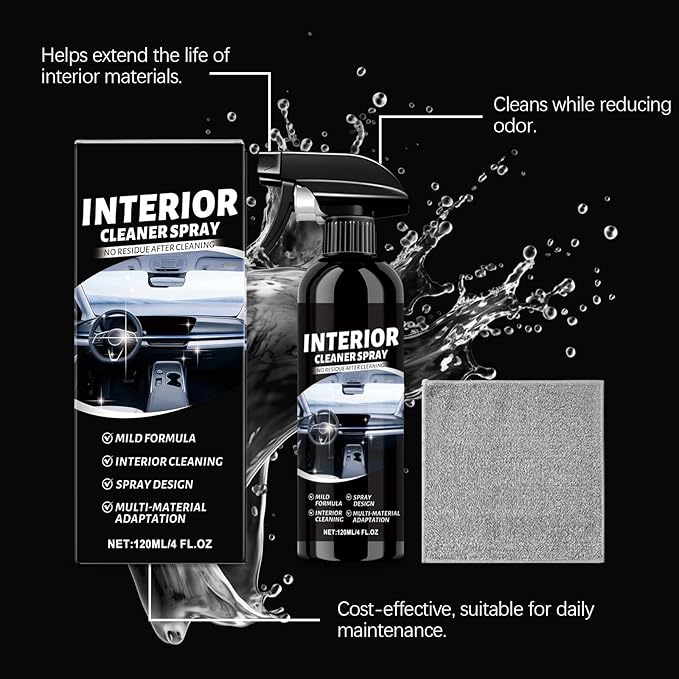 Car Interior Cleaner Spray, Deep Polishing Cleaner Interior Detailer for Leather, Rubber, Plastic, Dashboards Seats, Easy Application for Daily Vehicle Care (3Pcs)