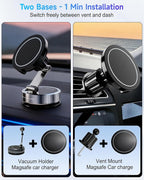 for MagSafe Car Mount Charger, 15W Fast Charging Magnetic Wireless Car Charger, 810° Vacuum Magnetic Phone Holder [120LBS Ultra Suction & 3000gf Magnet] Vent Dashboard Car Bracket for iPhone & Android