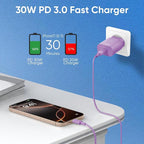 iPhone 17 16 15 Charger Fast Charging 10FT Cable, 30W USB C Charger Block for i Phone 15 16 16e 17 Air Plus Pro Max/iPad Pro/AirPods, PD USBC Power Adapter Wall Plug & Type C to C Cord (Purple, 10FT)