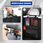 Leather Car Trunk Organizer,Large Capacity Backseat Car Organizer with 2 Mesh Pockets & Cup Holder,Detachable Hanging Cars Organizers and Storage for Family Road Trips