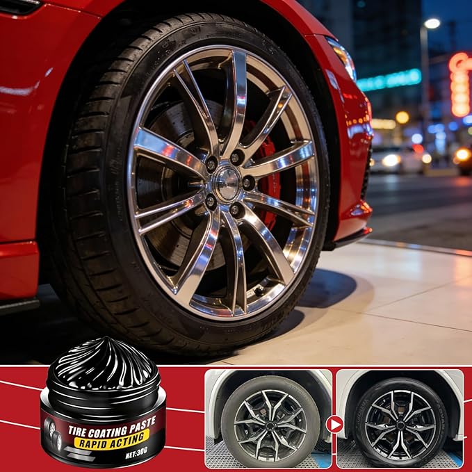 2Pcs Tire Coating Paste,Tire Polishing Paste,Car Tire Shine with Sponge,Long-Lasting Tire Dressing,Ceramic Tire Coating,Bring Back the Original Deep Black Shine to Rubber and Plastic