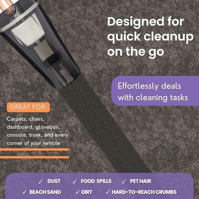 White Handheld Portable Car Vacuum Cleaner, 120W 12V Corded Vacuum, Copper Feature, Car Interior Detailing, Compact Auto Vacuum, Powerful Car Cleaning Kit, Travel Essentials, Car Accessories
