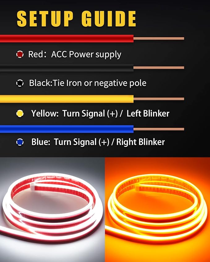 Sequential Turn Signal Led Light Strip Dynamic Scan Start Up Hood Lights Flexible DRL Daytime Running Light for Car,Truck,SUV,Dual Color Amber White Flowing Switchback 12V 47inch /1.2M (1Set)