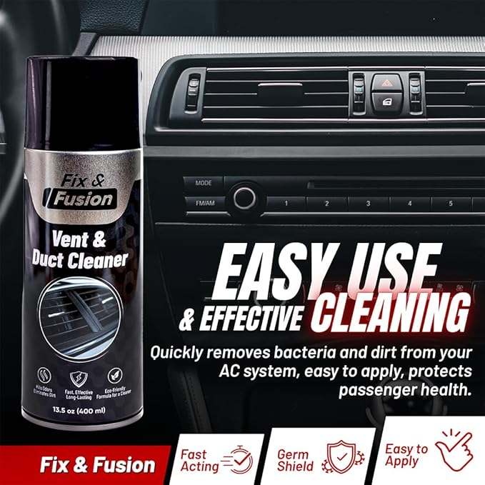 FIX & FUSION A/C Vent and Duct Cleaner (13.5 oz)| Foaming Spray for Car Air Conditioner | Freshens & Cleans Dust Build-Up | Fast, No-Rinse Formula | Automotive HVAC Refresher & Detailer (4 Pack)