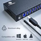 USB 3 0 Hub - 16 Ports Powered USB Hub - Desktop USB Expander Hub - up to 5Gbps High-Speed USB Splitter for Multiple Devices - Aluminum Alloy Multiple USB Hub w/AC Adapter for Laptop Phone Tablet PC