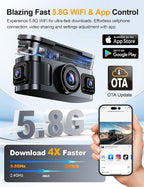 360° View 4K 4 Channel Dash Cam Front and Rear Inside Left Right, Built-in GPS, 5.8GHz WiFi, Car Dash Camera for Cars with App Connect, Support Parking Mode, G-Sensor, Free 128GB Card