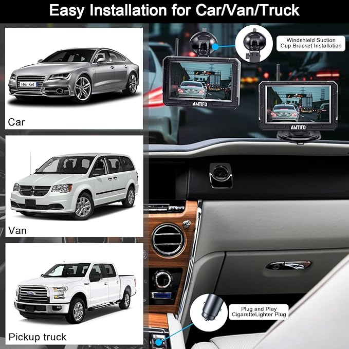 Wireless Backup Camera Truck Hitch Trailer - Easy Install Digital Stable Signal HD 1080P Car Rear View Camera with 4.3 Inch Monitor System - AMTIFO A18