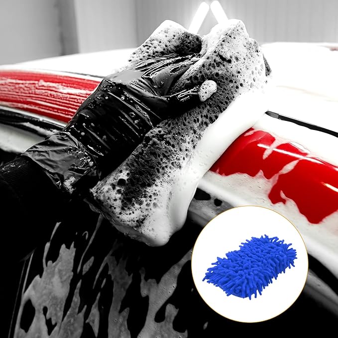 HARFINGTON Car Wash Sponge 8.7" x 4.3" Chenille Microfiber Mitt Scratch-Free Absorbent Scour Scrubber Cleaning Sponge for Washing Detailing on Cars, Trucks, SUV, Boats, RVs, Dark Blue