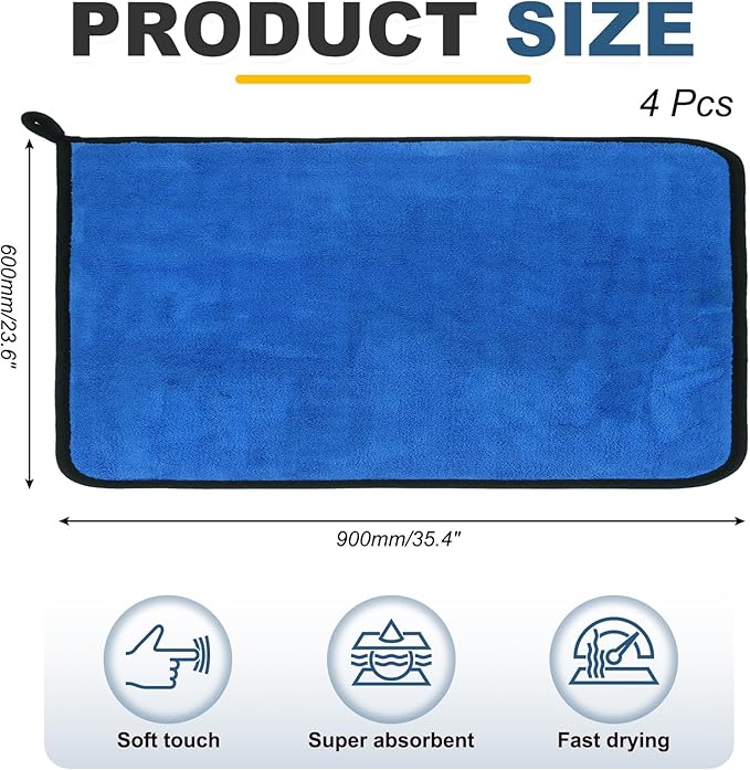 uxcell 4 Pcs 400gsm Microfiber Towels for Cars, 23.6 x 35.4 Inch Car Drying Towel Drying Towels Car Detailing Extra Large Super Absorbent Towel for SUV Truck Home, Gray Blue