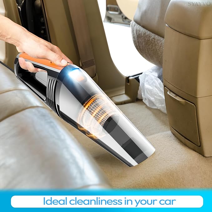 SYAYVO Portable Car Vacuum Cleaner - 8000PA/100W/DC12V Corded Vacuum Cleaner Handheld Vacuum with Attachments, LED Light Cleaning Kit 16.4 Ft Car Detailing Accessories for Women & Men