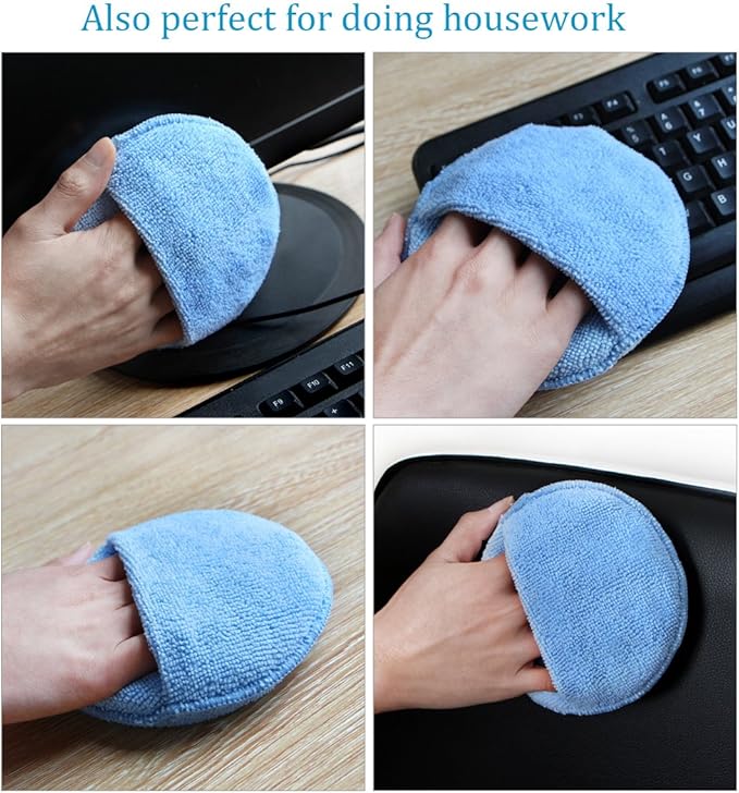 AutoCare Microfiber Wax Applicator, Ultra-Soft Pads with Finger Pocket for Cars, Foam Sponge (Blue, 5" Diameter, Pack of 10)