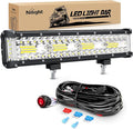 Nilight Side Shooter LED Light Bar 12 Inch Triple Row Spot Flood Combo Lights with Wiring Harness Kit for Off Road Fog Driving Lighting on Truck SUV ATV UTV