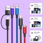 Travel 4 in 2 Multi Charging Cable with Dual IP, Tinned Copper Multi Phone Chargers for All Devices with IP/IP/Type C/Micro Port, Compatible with Most Cell Phones/Tablets and More (1Pack, 5FT)