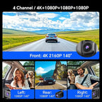 D80 4-Channel 4K Rear View Mirror Camera with ADAS and BSD,11” Touchscreen, Front and Rear and Left and Right Camera for Car，Super Night Vision, 24H Parking Monitoring Hardware kit,Free 64GB Card