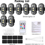 8PCS Wireless LED Strobe Lights with Remote Control, 8 Colors Rechargeable Led Lights Anti-Collision LED Emergency Warning Lights for Car Motorcycle Bike Drone Aircraft