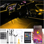 6 Meters Optic Fiber Car Ambient Lighting with Bluetooth App Control + RF Remote Control 64 Colors Multicoloured Music Interior Footwell Lighting Kit DC 12V 1W