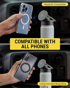 Scosche MFMS32 MagicMount Flask 32 oz Stainless Steel Water Bottle with MagSafe Phone Mount Stand, 12H Hot & 24H Cold, Insulated Flask with Magnetic Phone Holder for Gym, Travel, Sports, 32oz White