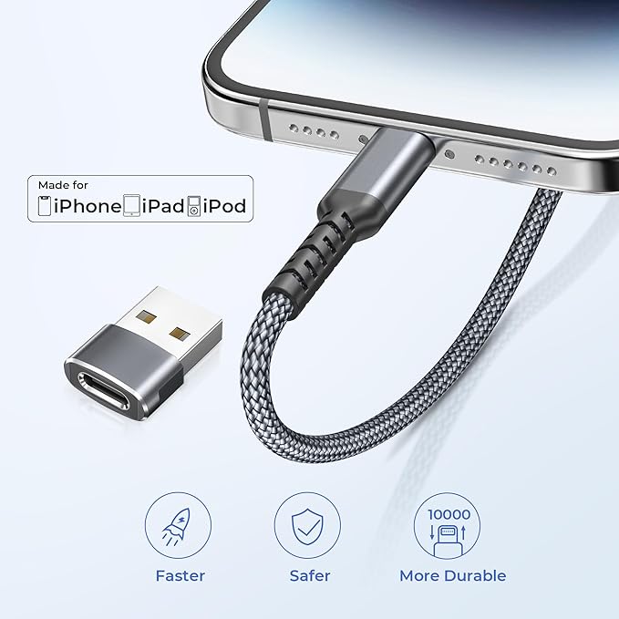 Basesailor USB C to Lightning Charger Cable 6.6ft with USB A Adapter,Power Delivery PD Fast Charging Cord for iPhone 11 12 13 14 10 Mini Pro Max,SE,i11,i12,i13 Phone,Airpods
